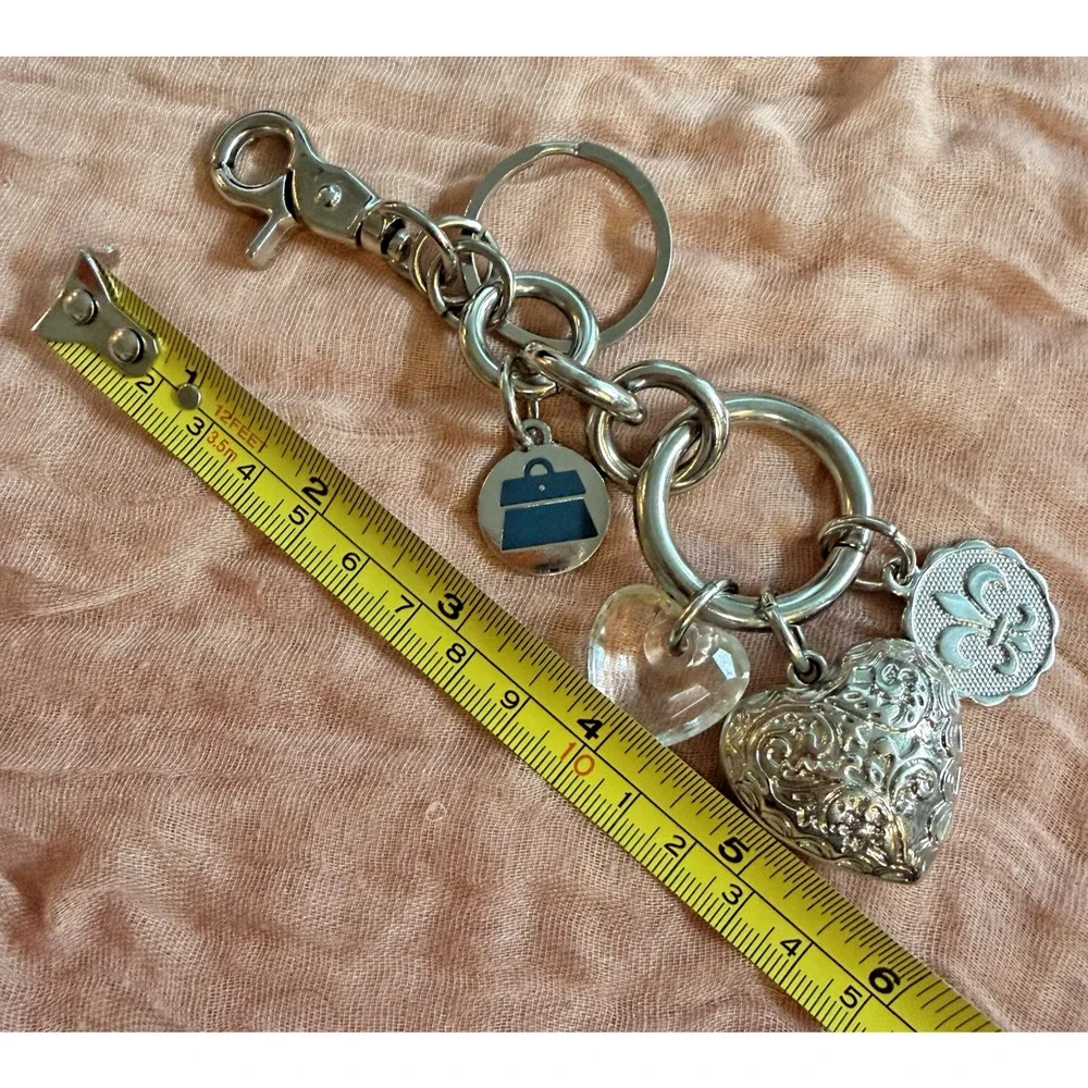 Vintage Kathy Van Zeeland Charm Keychain Silver Tone Heart Crystal 6” Long